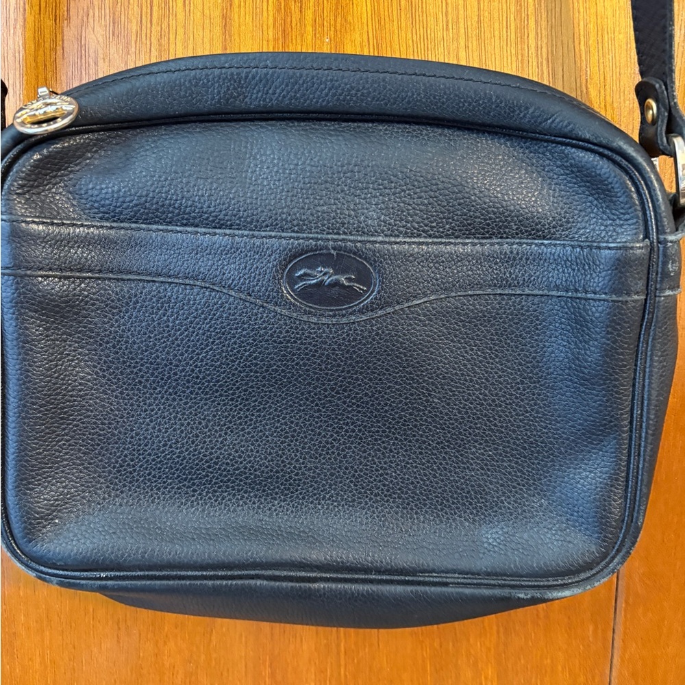 Vintage 80’s Longchamp Black Leather Cross Body Bag Made In France